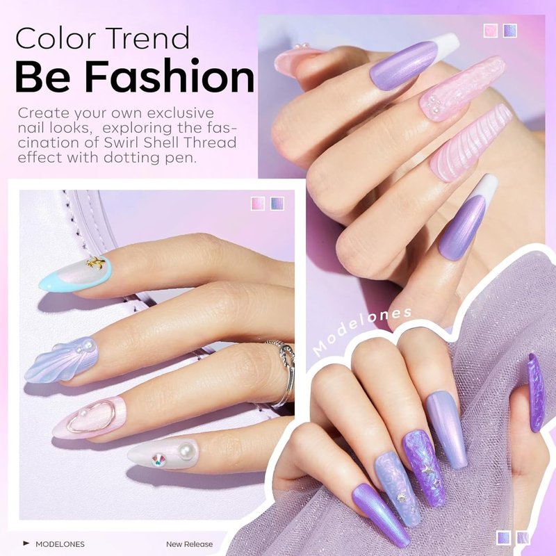 Modelones Gel Nail Polish - 6 Colors Spring Pastel Shimmer | Pearl White, Pink, Purple, Mermaid Glitter for DIY Nail Art