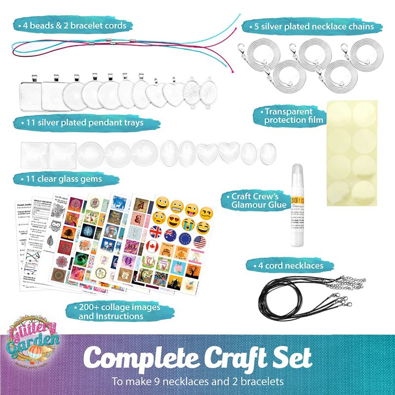 Glittery Garden Girls Jewelry Making Kit. Best Necklace Pendant & Bracelet Crafting Set with Glass Beads & Charms. Fashion Accessories, Arts Crafts Supplies. Birthday Gift
