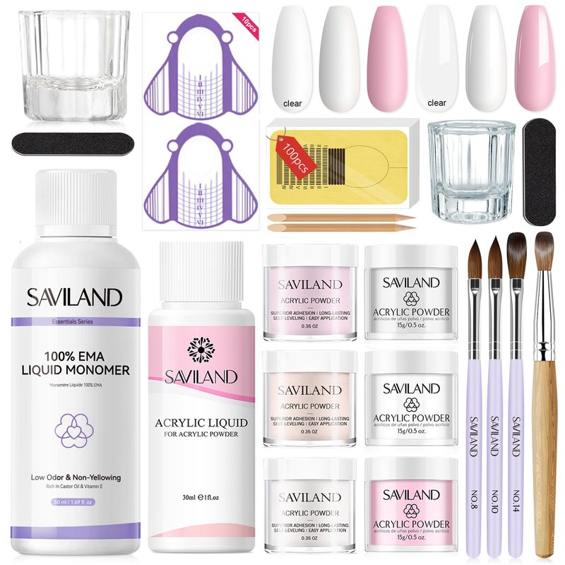 SAVILAND Acrylic Nail Kit for Beginners: Acrylic Powder and Liquid Set with Everything Home DIY Nail Art Salon