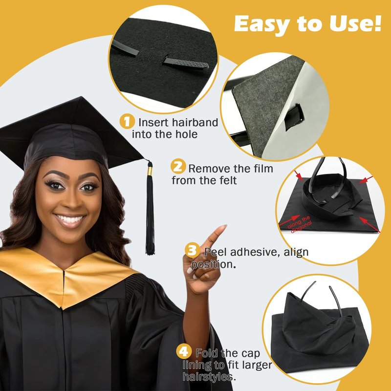 LIHELEI Graduation Cap Headband, Pro-Grip Stabilizer Grad Cap Headband Insert for Suitable for All Hairstyles-1 Pack Black