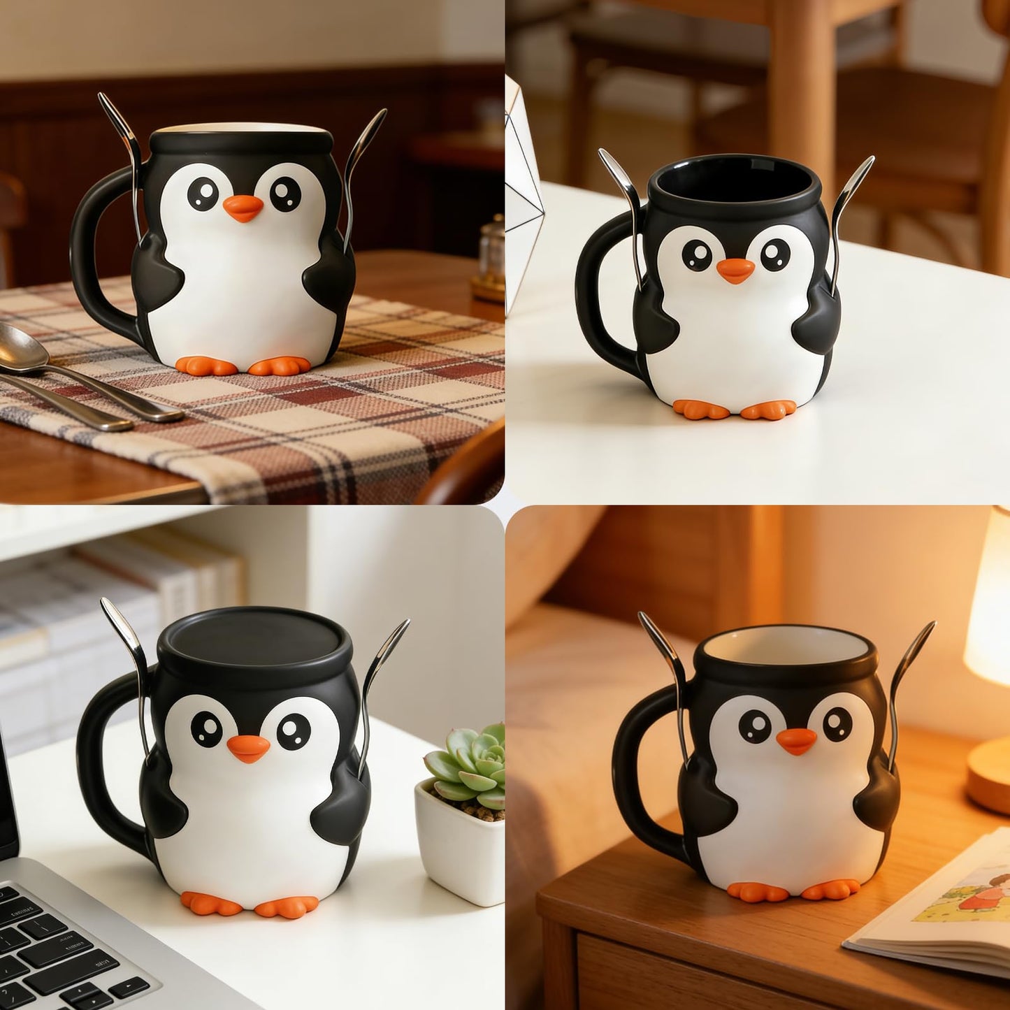 LDJDSDS Ice Cream Pint Holder, Insulated Ice Cream Holder Sleeves for 16 oz Pints with Spoon Slots & Hidden Snack Drawer, Leak Proof Popsicle Cooler Container Cozy, Gifts for Animal Lovers (Penguin)
