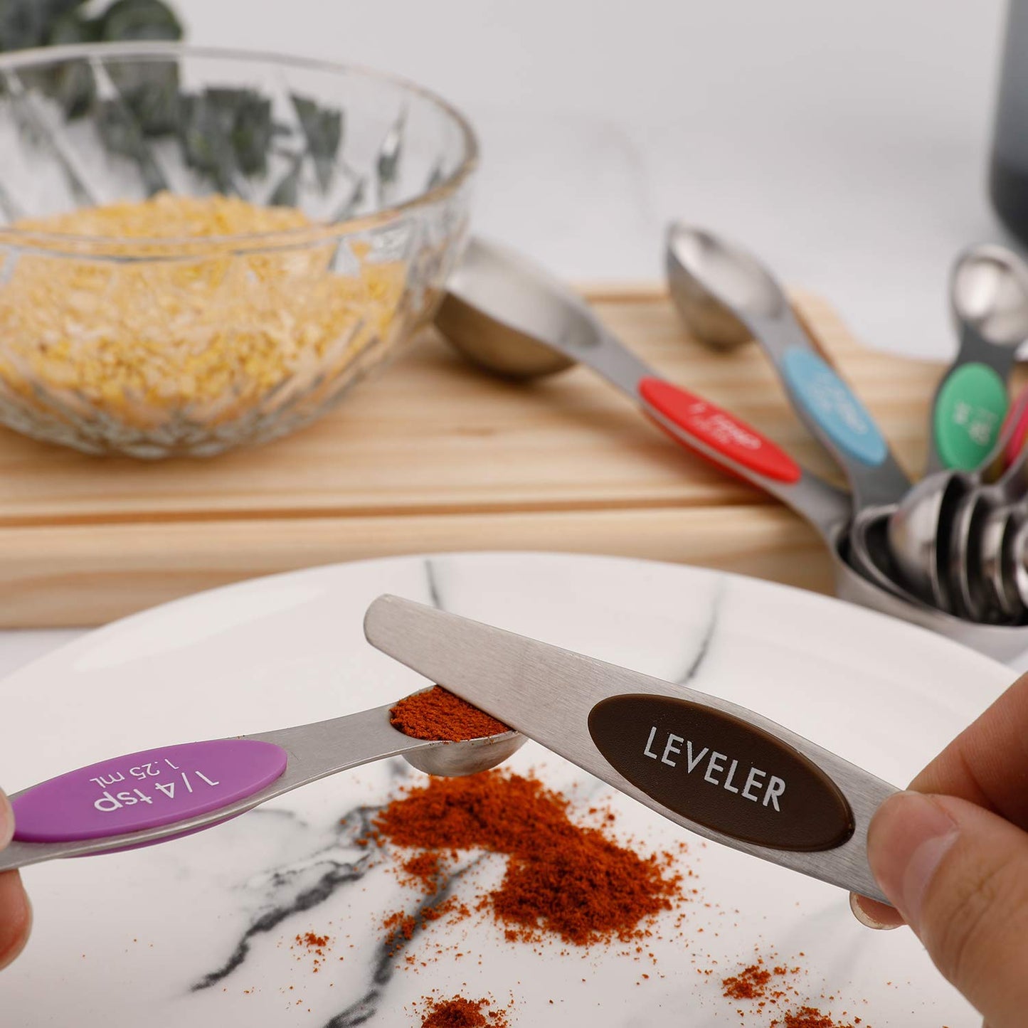 Magnetic Measuring Spoons Set of 9 Stainless Steel Stackable Dual Sided Teaspoon Tablespoon for Measuring Dry and Liquid Ingredients Fits in Spice Jars