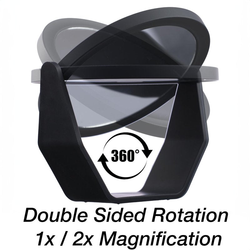 EXPRESSIONS Black Soft Touch Rotating Makeup Mirror – 1x/2x Magnification | Round Vanity Mirror Handheld Tabletop & Travel | Small Magnifying Desk Mirror for Women – Compact