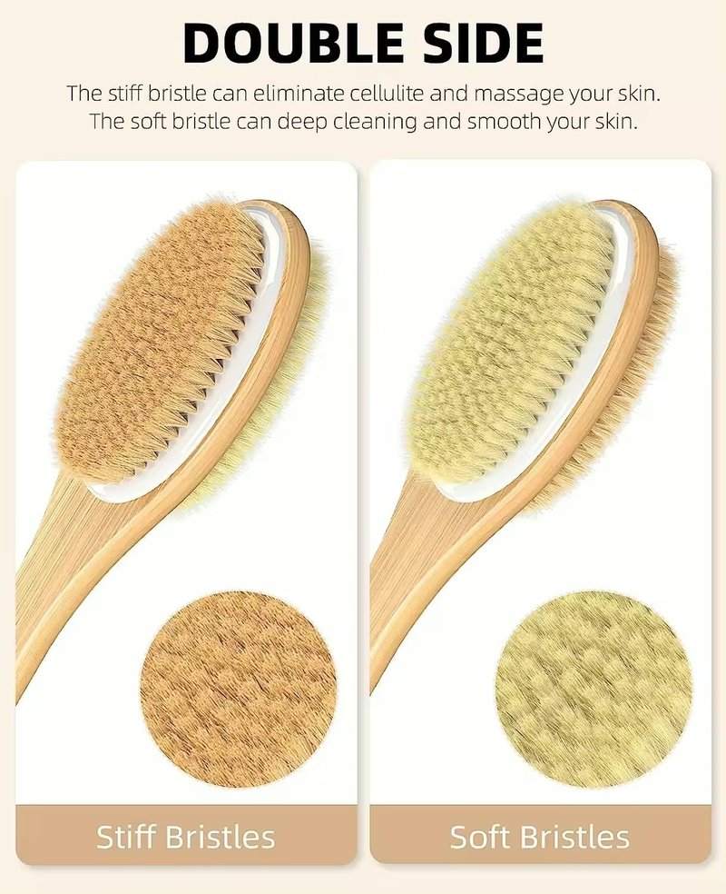 Chillaxing Long Handle Shower Brush – Eco-Certified, Eco-Friendly, 100% Vegan & Cruelty-Free, Dual-Sided Soft & Stiff Bristles, Back Scrubber & Body Exfoliator for Wet or Dry Brushing
