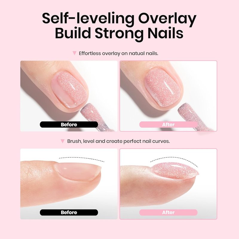 Beetles Base Color Gel Nail Polish Set – 6 Colors Nude Gel Polish, 5 in 1 Builder Rubber Base Coat, Self Leveling Soak Off U V LED Lamp Cure Strengthening for Natural Nails and French Manicure