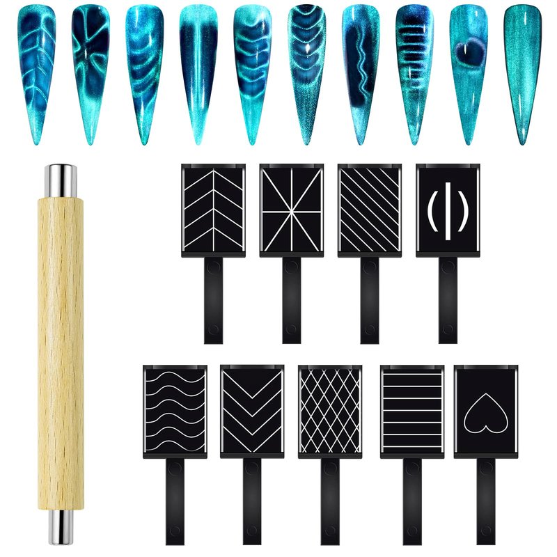 Allstarry Cat Eye Magnet for Nails, Double-head Strong Nail Magnet Stick Magnet for Nails Flower Design Cat Eye Magnet Pen Plate Wand Board Nail Magnets for Nail Art Cat Eye Gel Nail Polish