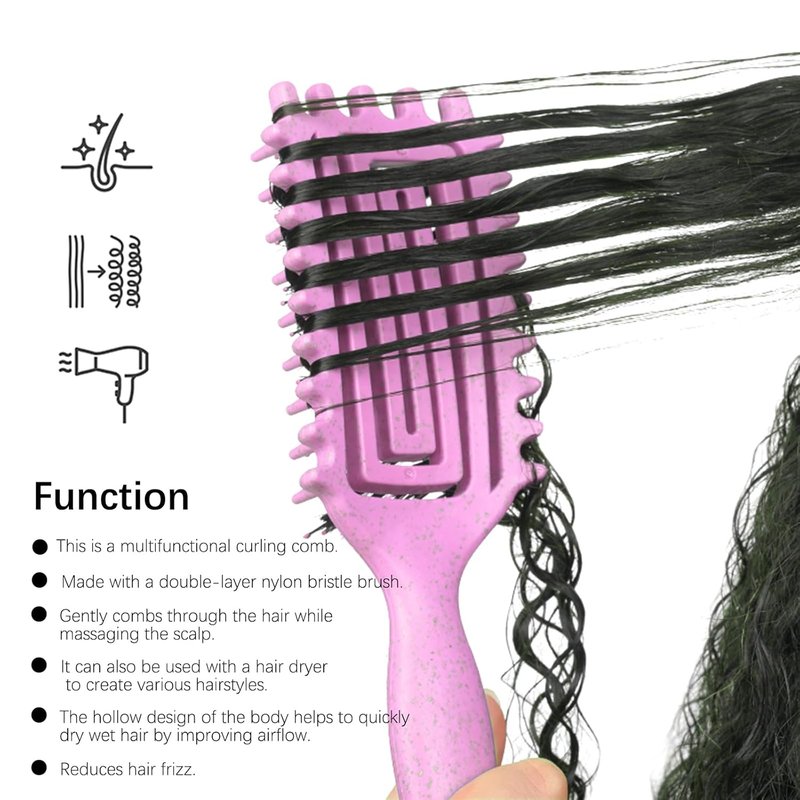 Curl Defining Brush - Pain-Free Combing Tool for Curly Hair | Lightweight Non-Slip Handle, Pink