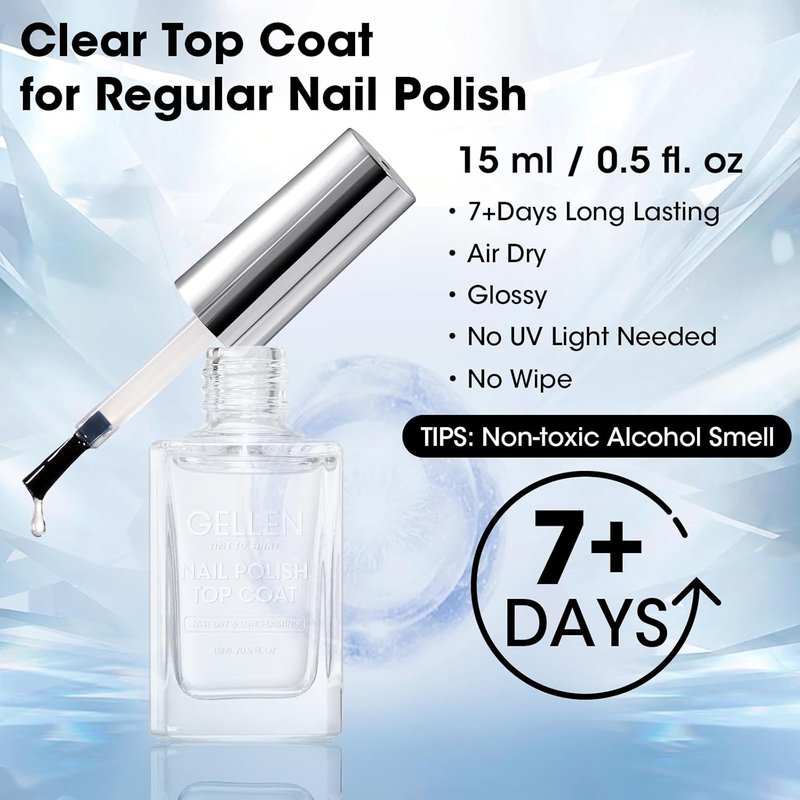 GELLEN Clear Nail Polish - Glossy Top Coat With Calcium Formula | Quick Dry, Long Lasting, 15ml