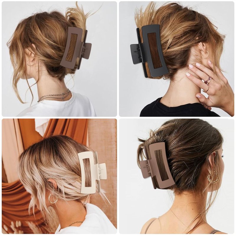 Large Hair Clips for Thick Hair - 8 Pcs Square Acrylic Claw Clips | Stylish Grey Brown Hair Accessories