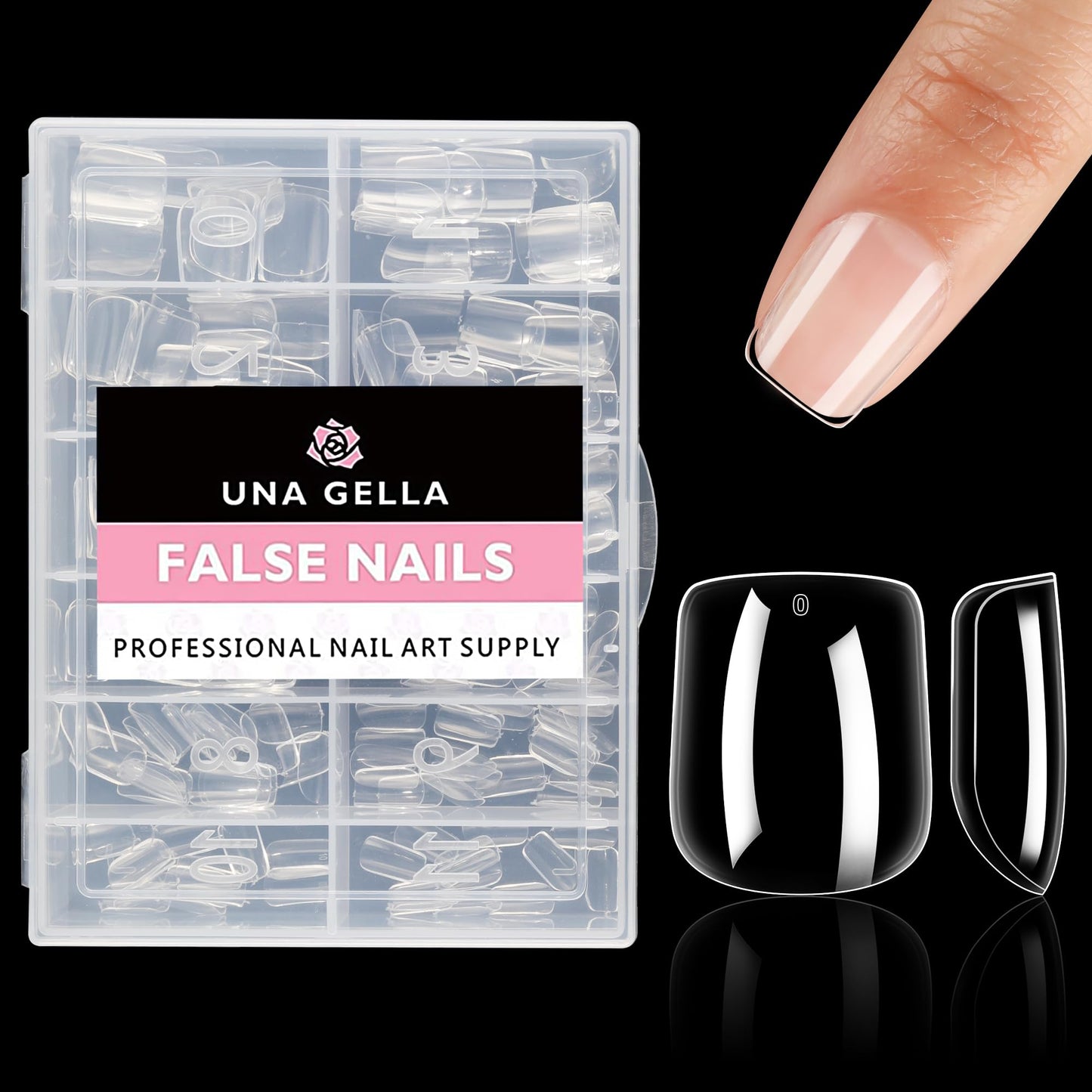 UNA GELLA Extra Short Square Nail Tips XS Short Square Gel Tips 216pcs Press On Nails Full Cover 12 Sizes Clear Fake Nails Extension for Home DIY Nail Salon Soft Gel Tips
