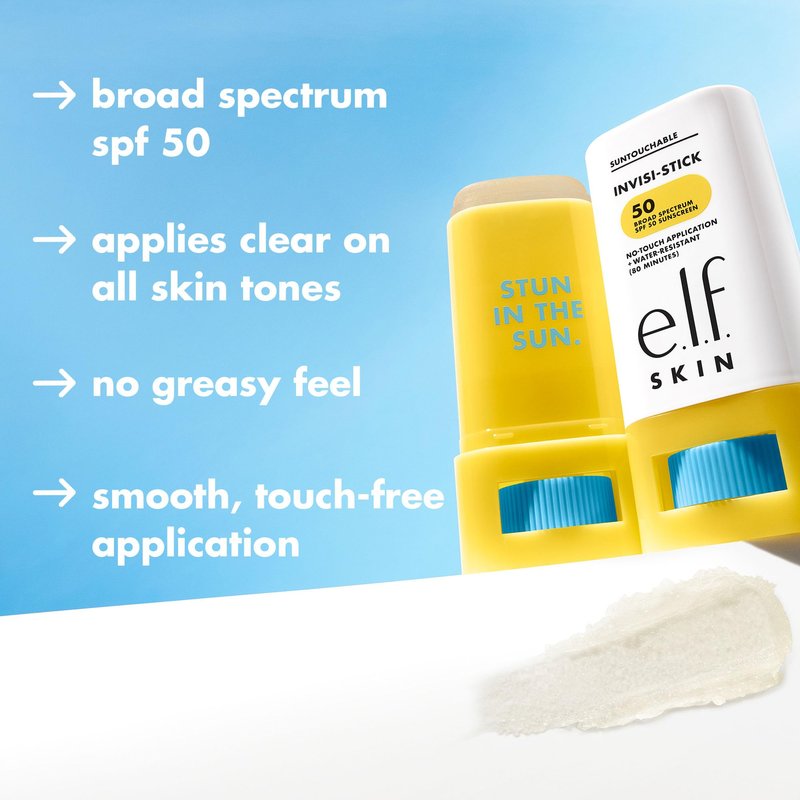 e.l.f. SKIN Suntouchable Invisi-Stick Face Sunscreen SPF 50, Clear, Lightweight with Sunflower Seed Oil, Vegan & Cruelty-Free