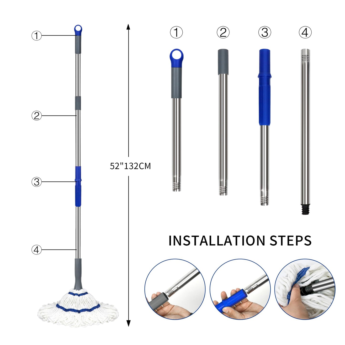 Silkyhose Self-Wringing Twist Mop Cotton Rotating Dry & Wet Mops with Long Handled for Floor Cleaning Kitchen Bathroom Hardwood Vinyl Tile Laminate Household Office