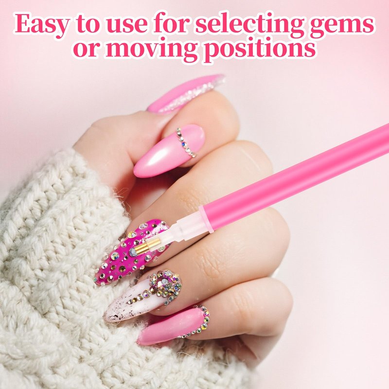 30PCS Rhinestone Picker Tool 8pcs Acrylic Rhinestones Pen Applicator Dual-Ended DIY Nail Art Dotting Pens Wax Tips with 2 rhinestone storage Tray and 20 Clay Nail Art Tools