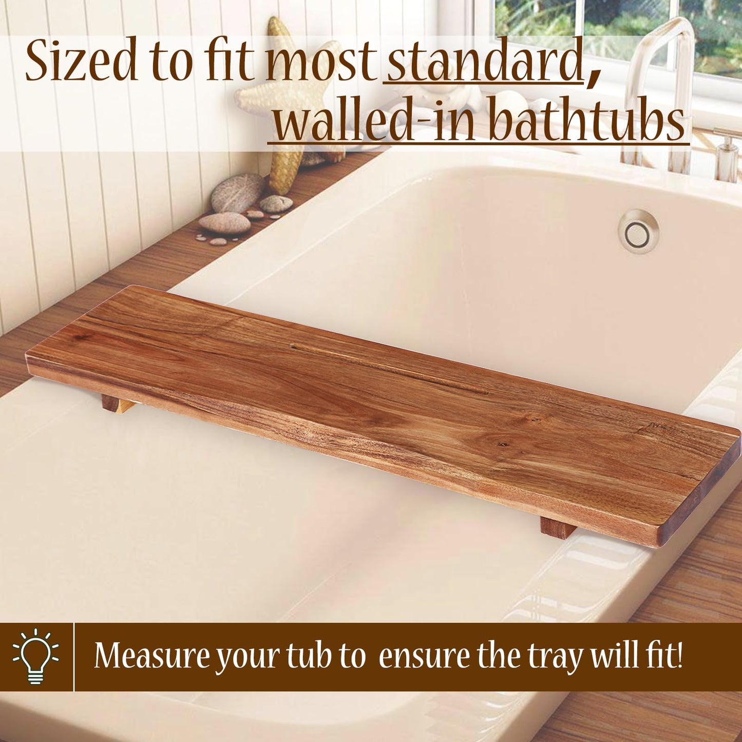 Stylish Black Bamboo Bathtub Tray Caddy with Adjustable Legs, Minimalistic Design Bath Tray for Tub, Bathtub Accessories, Fits Most Bath Tubs, Idea for Women