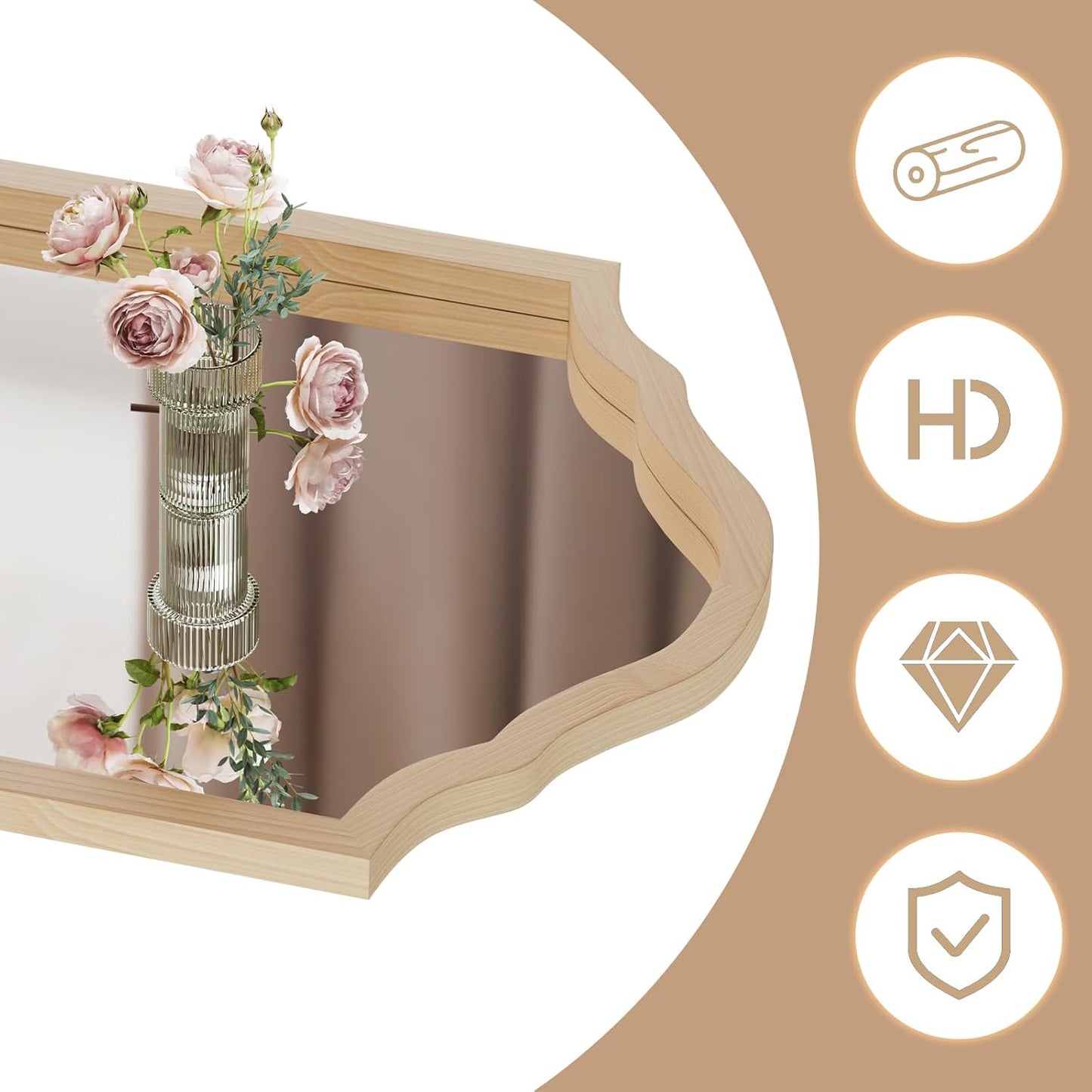 Wood Arched Mirror - Rustic 24x36 Inch Framed Wall Decor | Stylish Bathroom, Living Room, Entryway, or Bedroom Accent