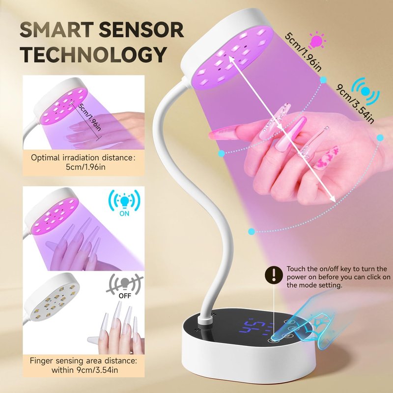 AORAEM UV Nail Lamp - Mini Gooseneck 36W LED Gel Nail Dryer with 4 Timers & Auto Sensor | Quick Dry for Home & Salon Use, White