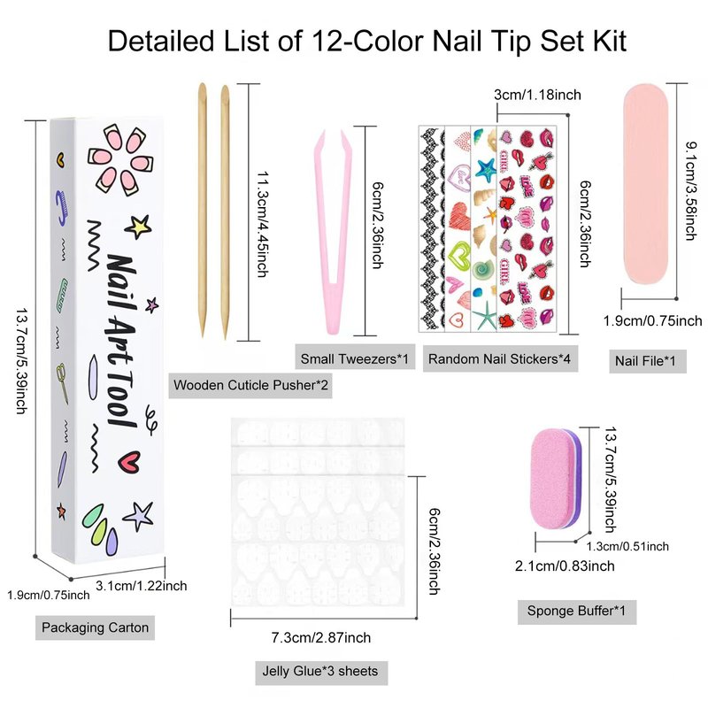 12 Colors Coffin Press on Nails Set Glossy Fake Nails Medium False Nail Pure Color Glue on Nails Reusable Artificial Acrylic Nail Solid Color Full Cover Stick on Nail for Women Girls Manicure 288Pcs