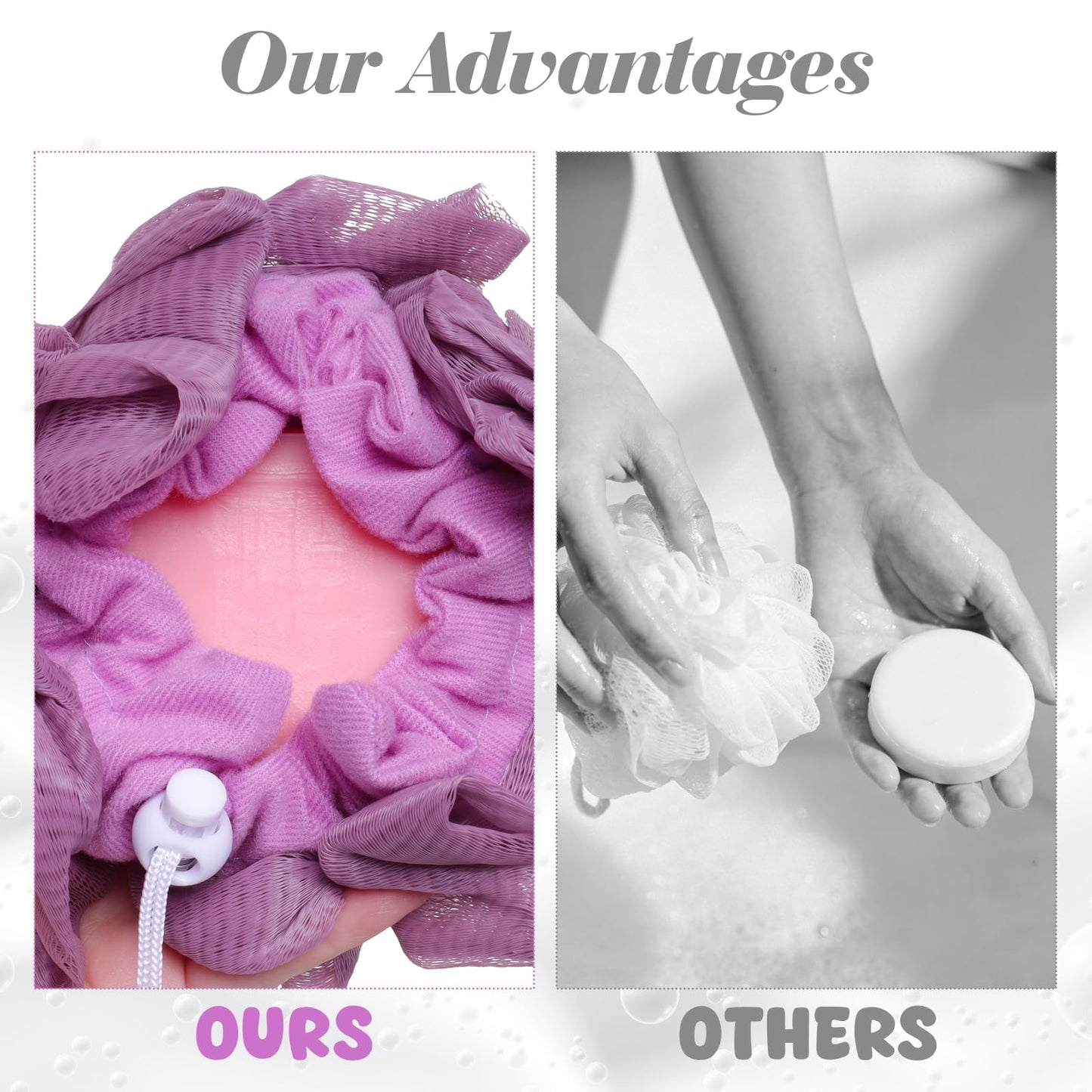 Ngdhkd 3pcs Bar Soap Loofah Washcloth Loofah Pouch Bar Soap Pocket Exfoliating Shower Sponge with Soap Saver Pocket for Bathing Body Wash Brown Purple Pink
