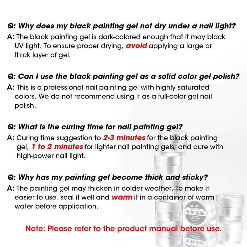 GELLEN Nail Painting Gel 2Pcs 8G Black & White No Wipe Pat Painting Nail Gel for Drawing Striper Liner Floral Painting Gel Polish Nail Art for Salon Home DIY Manicure, UV/LED Curing Required