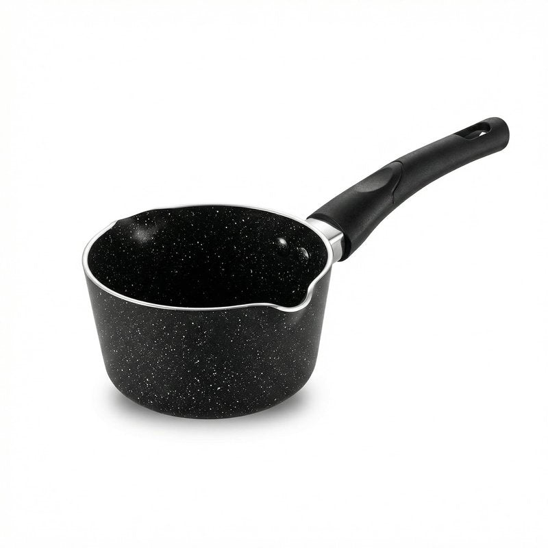 FryNest Heavy Gauge Nonstick Milk Pan 5 Inch with Double Pour Spouts, Small Aluminum Pouring Saucepan for Heating Milk, Butter and Sauces, Bakelite Handle, Compact Stovetop Pot (NOT INDUCTION)