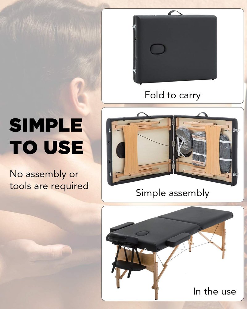 Sentiment Portable Massage Table Spa Bed Height Adjustable 73 Inches Long 28 Inches Wide 2 Folding Massage Bed Portable Massage Table with Carrying Case (Black)