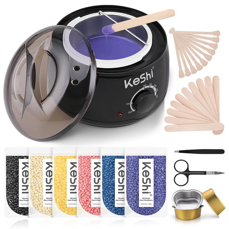 Painless Hair Removal Waxing Kit - Wax Warmer with 6 Hard Wax Beans for Full Body, Legs, Face & Bikini | Ideal for Men & Women