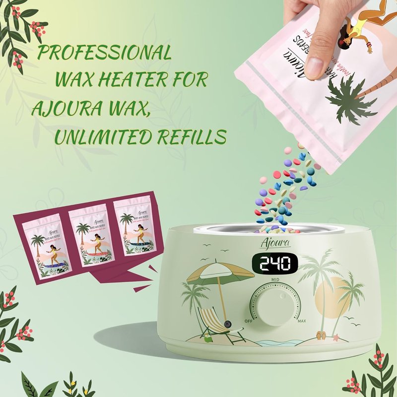 Digital Wax Warmer Kit - 10-Min Quick Heat Hair Removal System with Precision Temp Control | Includes 30 Wax Sticks, Light Green