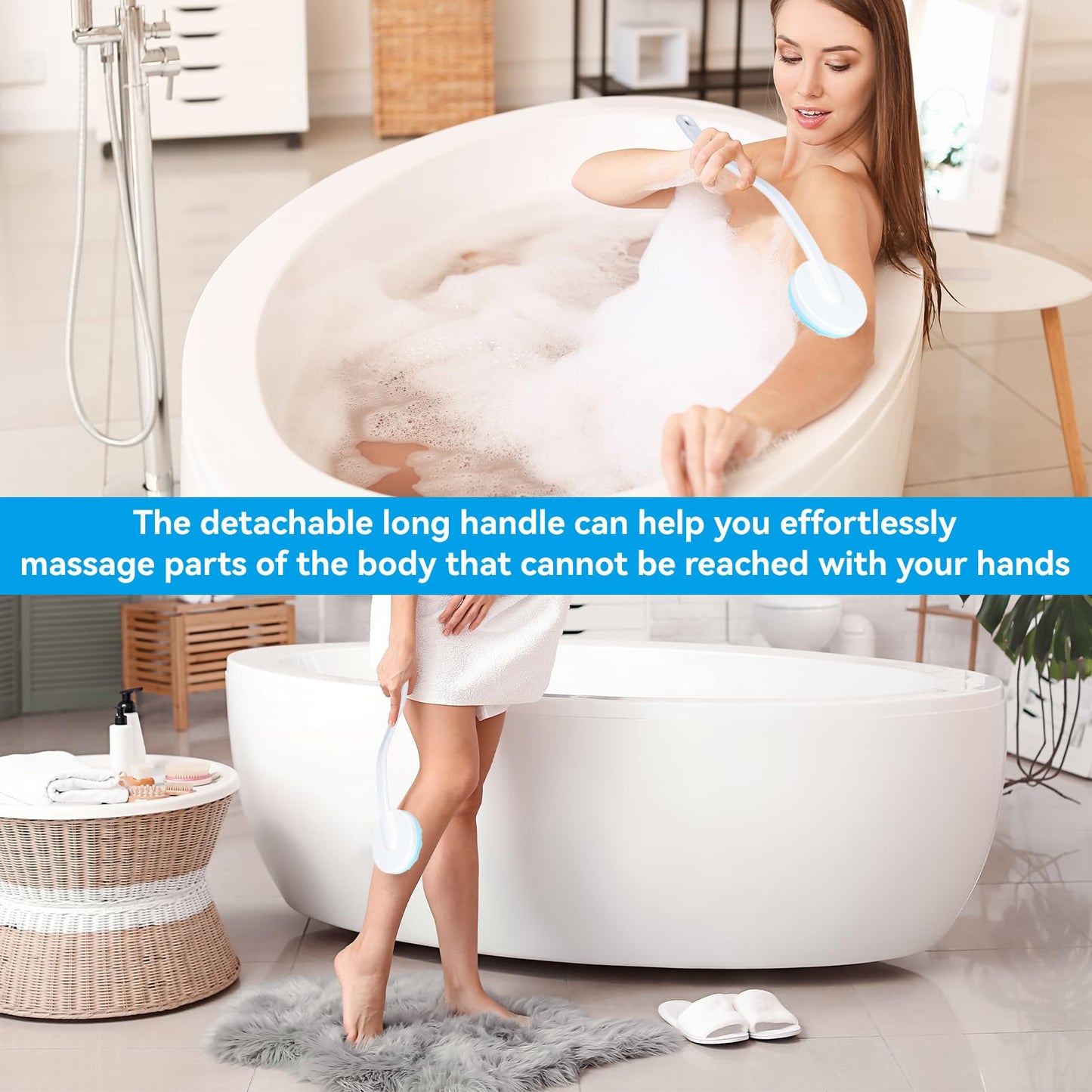 Agatige Back Lotion Applicator for Women Men, Back Bath Massager Long Handled Lotion Applicator Shower Brush for Body Back and Leg Bath Massaging Tool
