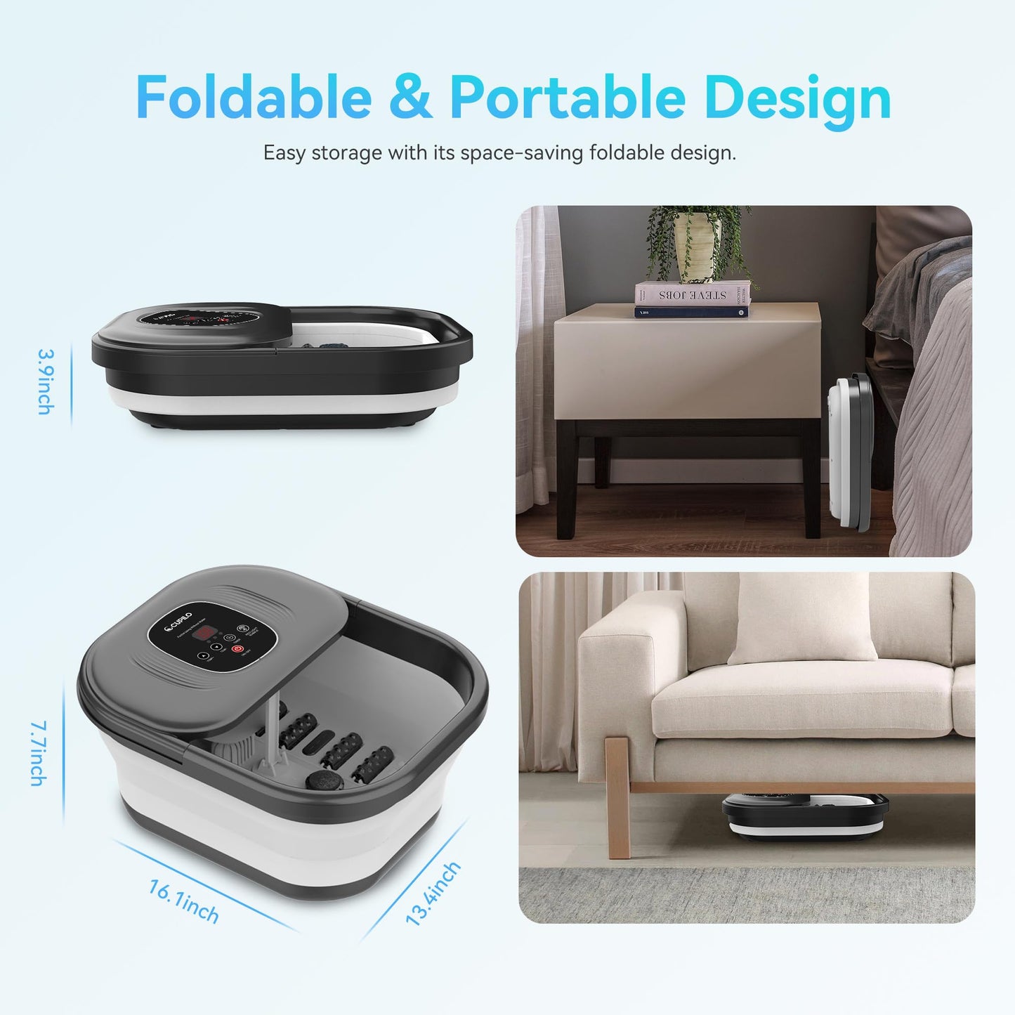 CuPiLo Foot Spa Bath Massager with Heat, Collapsible Foot Massager Spa Soaking Tub with Bubbles, Pumice Stone, and Shiatsu Massage Rollers, Pedicure Foot Spa for Relaxation, Gifts