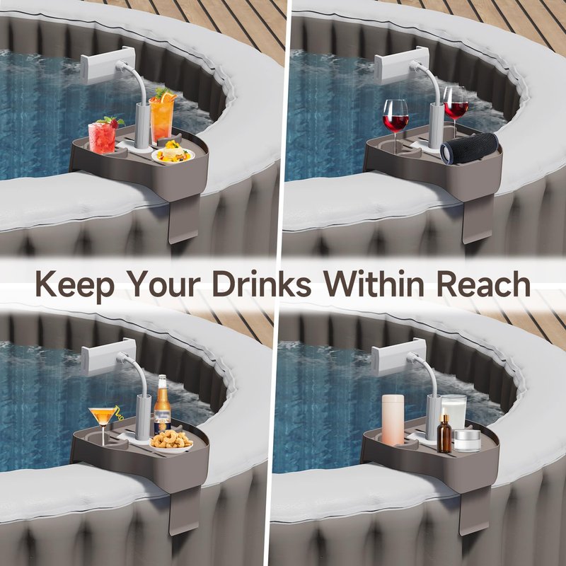 ECOPOOLTECH Adjustable Hot Tub Tray Table, Clip-on Pool Cup Holder Phone Holder, Nonslip Spa Drink Tray Side Table for Outdoor Inflatable Pools, Must Have Hottub Accessories for Adults