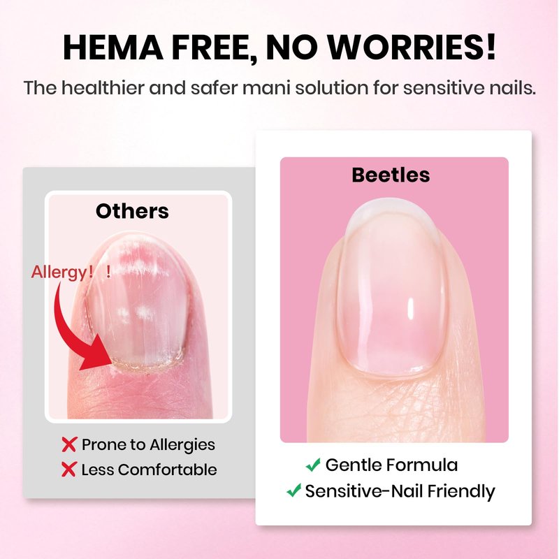 Beetles Gel Nail Kit Etch-X, Medium Coffin, 288pcs 12 Sizes Nail tips, 3Pcs 15ml HEMA-Free Nail Glue Top Coat & Base Gel Set, for Acrylic Press On Nail, Long Lasting Extension DIY Set at Home