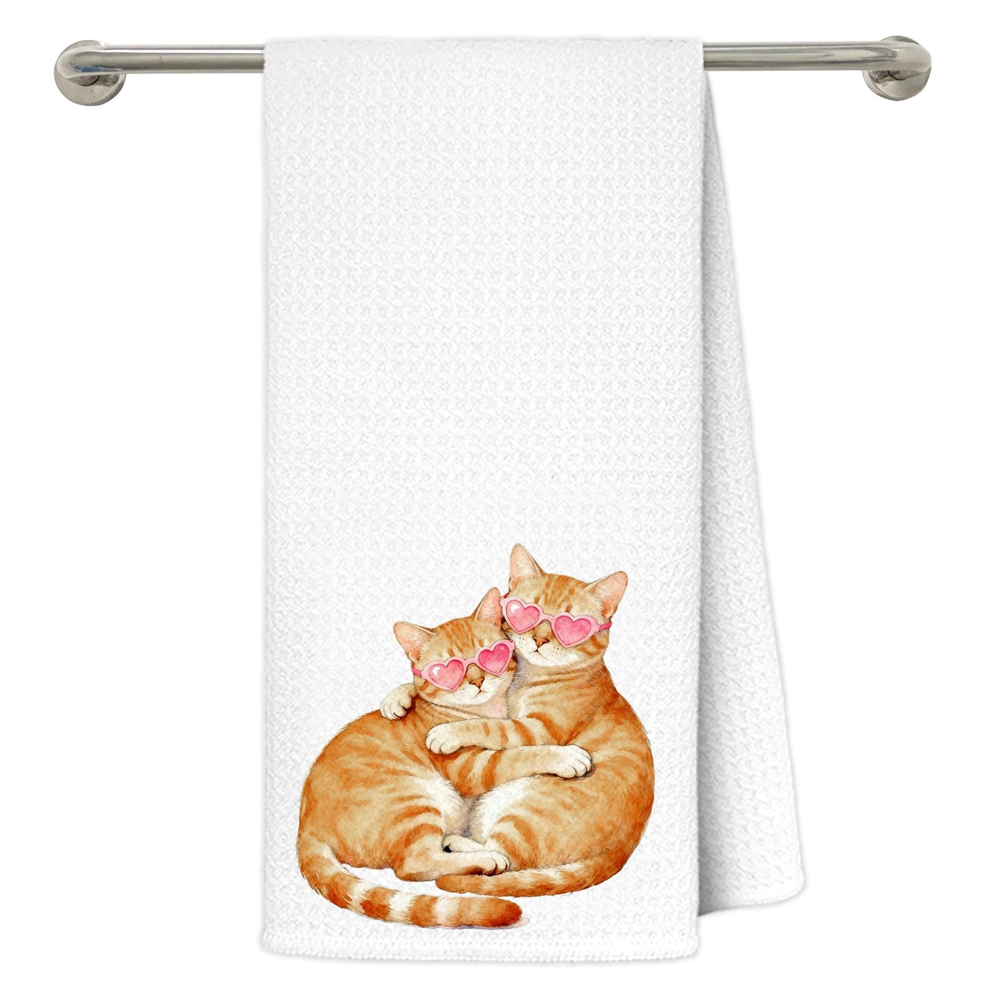 MKIJUHB Cute Orange Tabby Cat Valentines Kitchen Dish Towels, Valentine's Day Cat Gifts for Her Him Girlfriend Boyfriend Husband Wife Decorative Hand Tea Towels for Kitchen Bathroom, 16x24 Inch