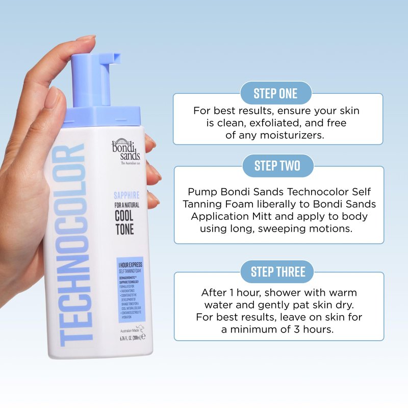 Bondi Sands Technocolor Sapphire 1 Hour Express Self Tanning Foam|Best for Fairer Skin Tones Looking to Achieve a Natural, Cool Toned Tan|6.76 fl. oz.