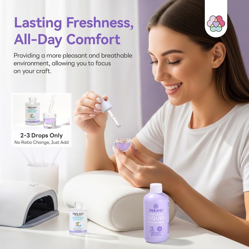 SAVILAND EMA Monomer Acrylic Nail Liquid Set: 200 ml Non Yellowing Acrylic Liquid with 30 ml Ocean Breeze Monomer Odor Neutralizer Drops for Acrylic Powder Nail Art Home DIY & Salon Use