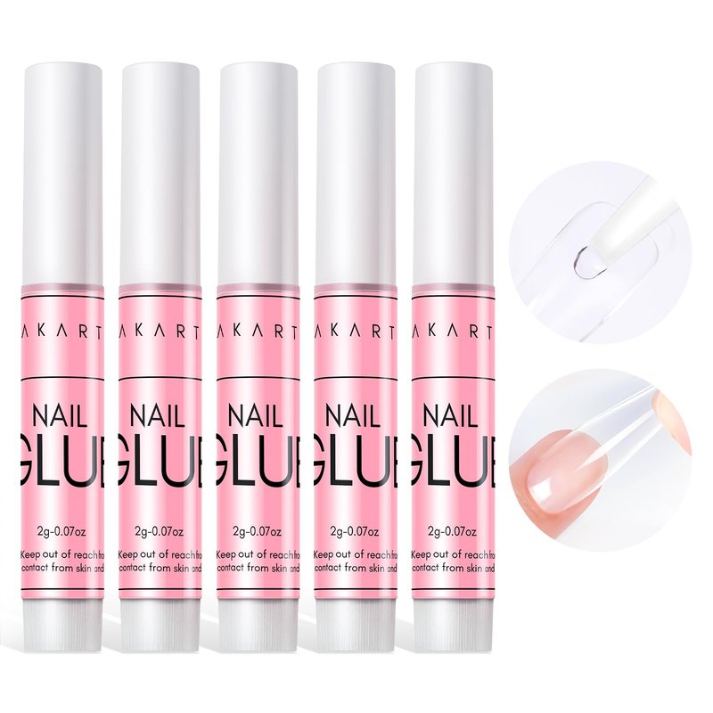 Makartt Nail Glue for Press On Nails, 5-10s Fast Air Dry No UV Lamp, Hema-Free Strong Bond for Nail Tips, Fake Nails, Broken Nail Repair & Decor, Easy-to-go for Beginner & Salon Nail Techs,5 x 2g