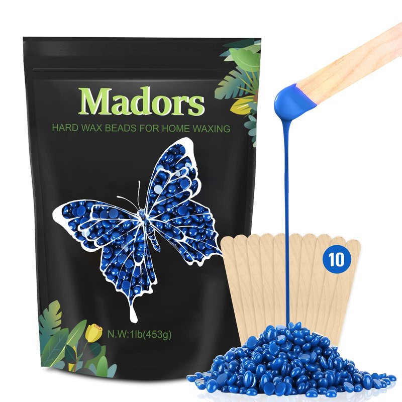 Madors Hard Wax Beads for Hair Removal -1lb/16oz Wax Beans Kit with 10 Wax applicator Sticks for Full Body, Facial, Brazilian Bikin,and legs…