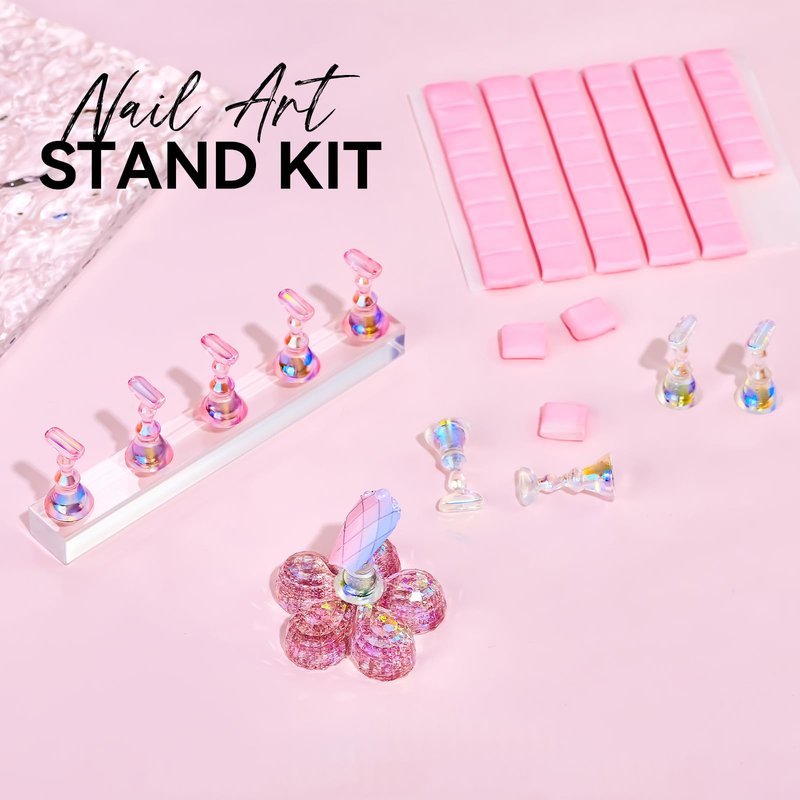 Makartt Nail Stand for Press On Nails Display Practice Art Painting Magnetic Fake Nail Holder for Painting Nails Stand for False Nail Designs with Reusable Putty for Home DIY Beginner Salon Supplies