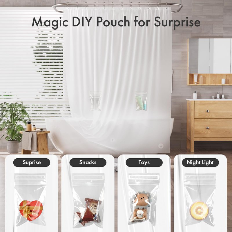 AmazerBath Shower Curtain Liner with 2 Weights Pockets, 72x72 Innovative No Blowing Plastic Frosted Shower Liner with 2 Weighted EVA Pockets & 3 Magnets, Waterproof Shower Curtain for Bathroom Stall