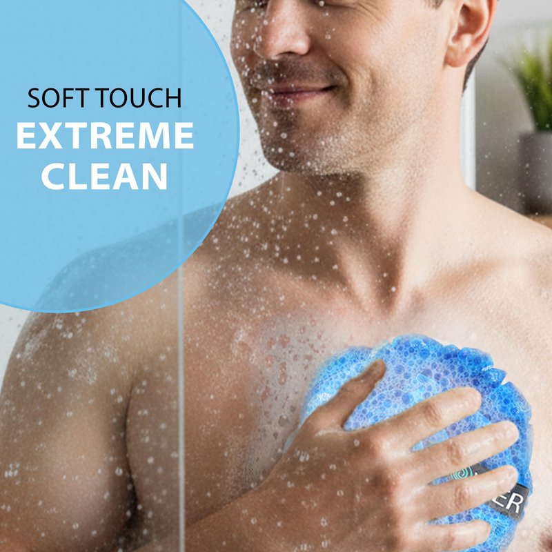 SHOWER BOUQUET Loofah Bath-Sponge XL Swirl-Deep-4-Pack // Extra Large 75g Soft Mesh Net Luffa Loofa Loufa Lufa Puff Set/Exfoliating Body Scrubber for Women and Men - Exfoliate & Soothe Face & Body