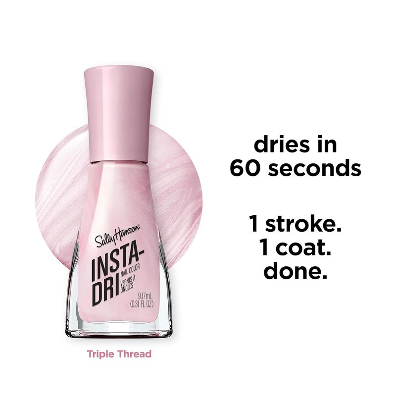Sally Hansen Insta-Dri Nail Polish - Quick Dry, Long Lasting, Streak-Free Shine | Pearlized Rose Pink 60 Triple Thread