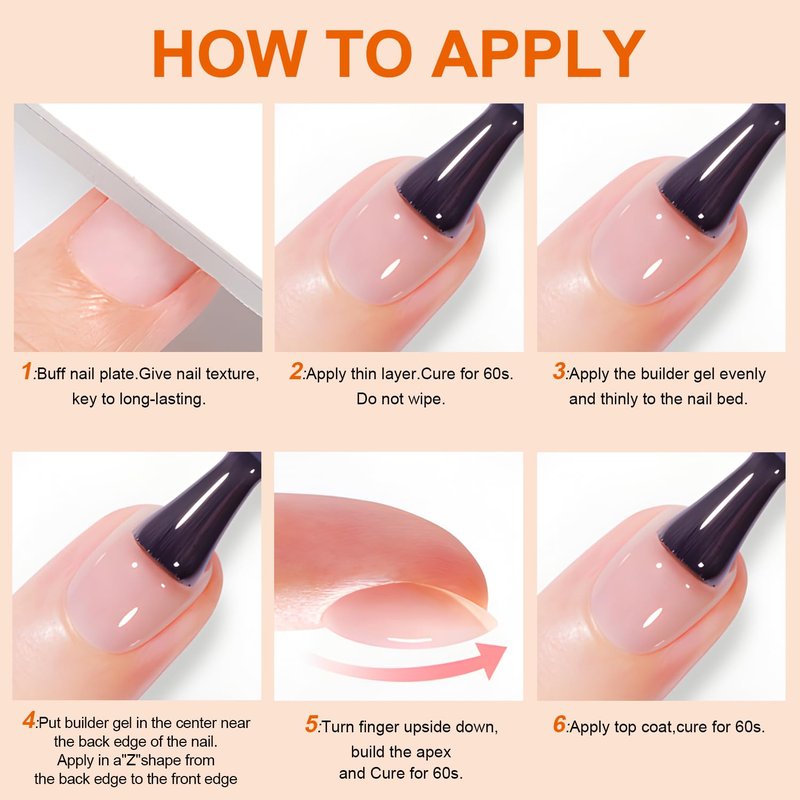 Builder Gel for Nails 5 in 1 ， Strengthener Gel Translucent Cover Hard Nail Extension Brush in Bottle Base Coat ，Salon&DIY Art for Women (Jelly Neutral Pink)