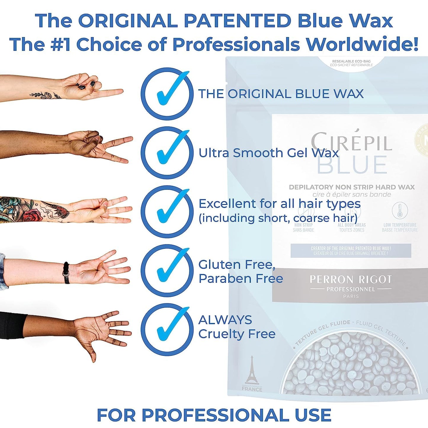 Cirepil - Blue - 400g / 14.11 oz Hard Wax Beads Bag - Face & Body Wax, Unscented & No Strip Needed - Perfect for Sensitive Skin & Brazilian Waxing - Fluid Gel Texture, Easy Hair-Removal