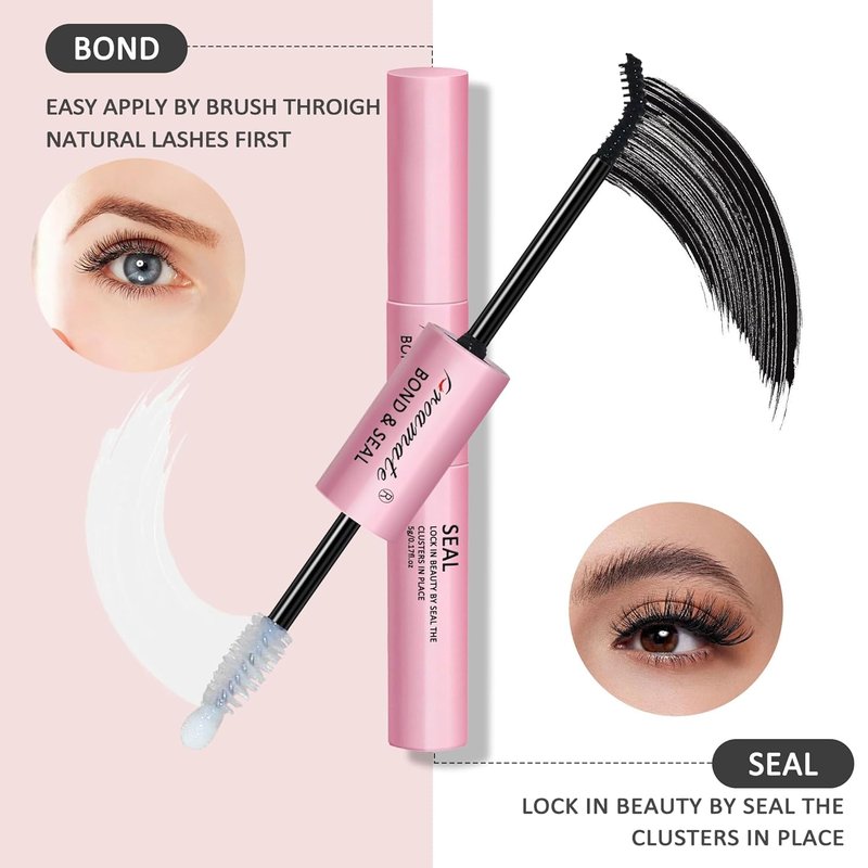 2PCS Eyelash Glue Eyelash Bond and Seal Super Strong Hold Cluster Lash Adhesive Latex Free Waterproof Cluster Lash Glue for Eyelash Extension (2PCS Lash Bond and Seal)