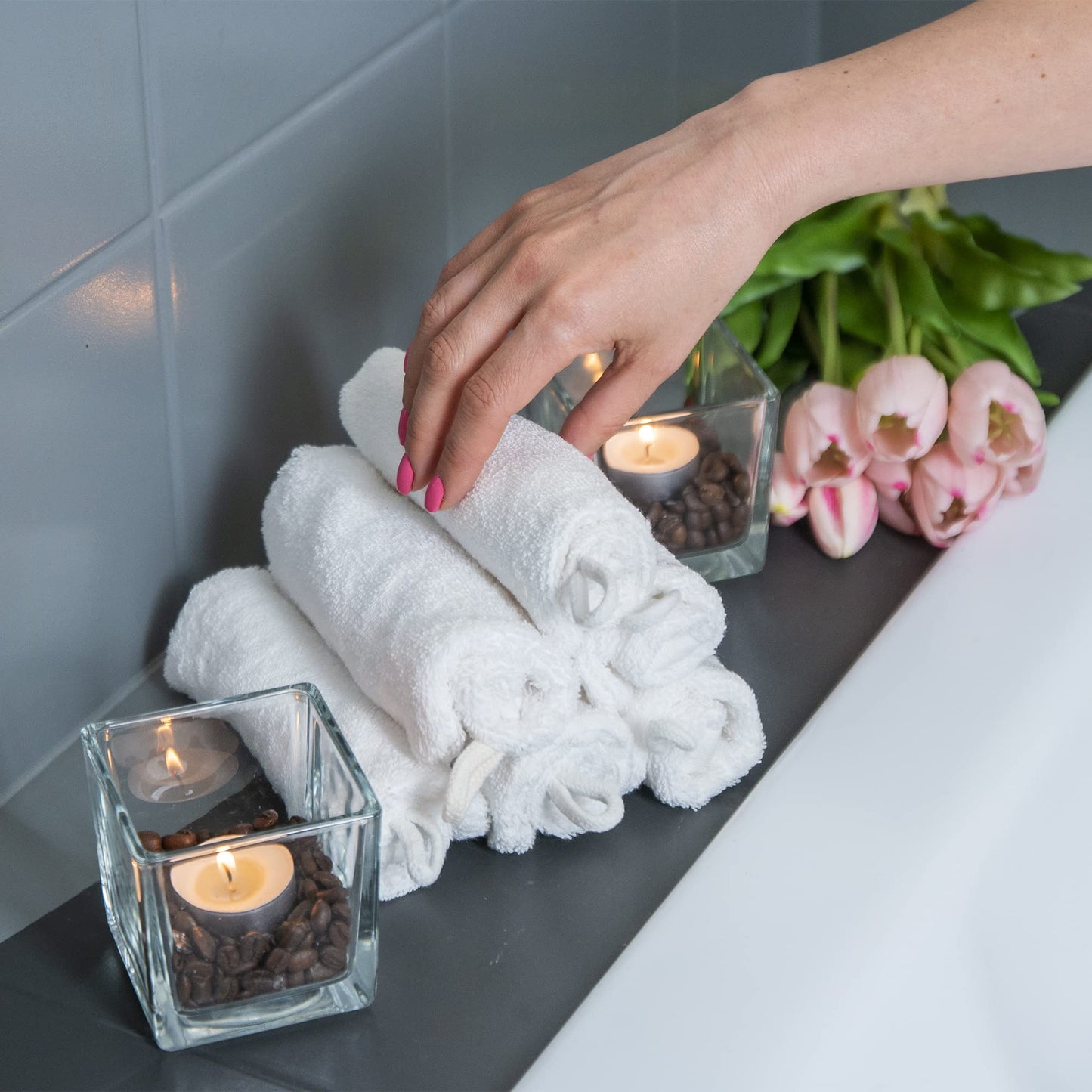 Made Easy Kit Bath Mitts - Pack of 6 - (6" x 9") European Style Washcloth with Loop (White, 6 x 9 inches)