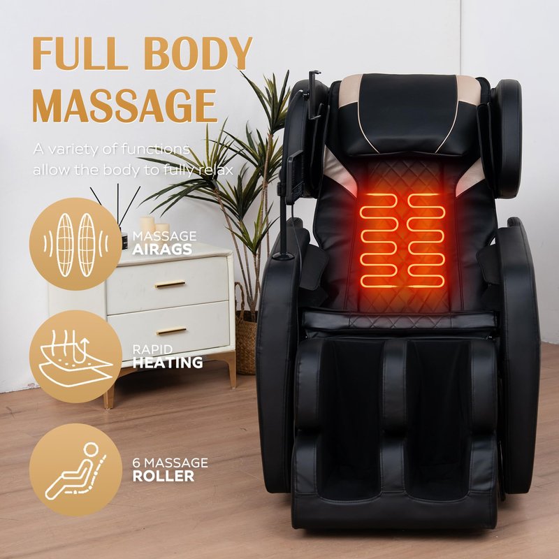 KEIKI Zero Gravity Massage Chair Recliner with 10 Massage Rollers, Full Body Air Pressure Therapy, Heated Lumbar & Leg, Foot & Calf Massage, Bluetooth Audio, Adjustable Intensity, PU Leather, Black