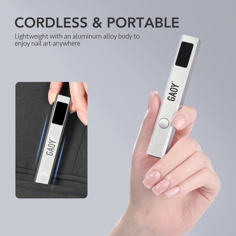Cordless Nail Lamp - Mini Handheld UV Light with LCD Display | Rechargeable USB Nail Dryer for Fast Curing - Silver