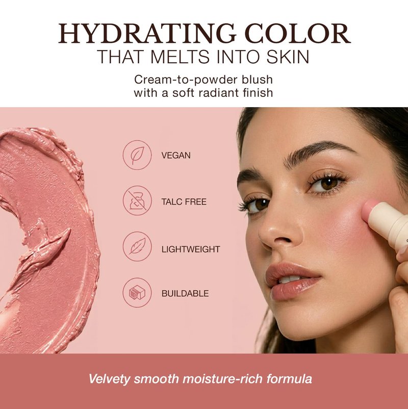 Bellapierre Hydrating Blush Stick - Moisture-Rich Cream-To-Powder Cheek Color, Lightweight & Portable, Talc-Free | 0.28 oz (Suede)