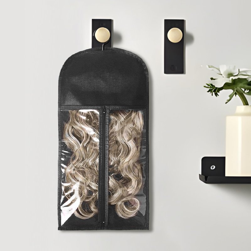 3PCS Hair Extension Holder Wig Storage Bags with Hanger Wig Holder for Multiple Wigs Hanger Dust-proof Storage Organizer with Hook Hair Extensions, wigs & accessories (Black)