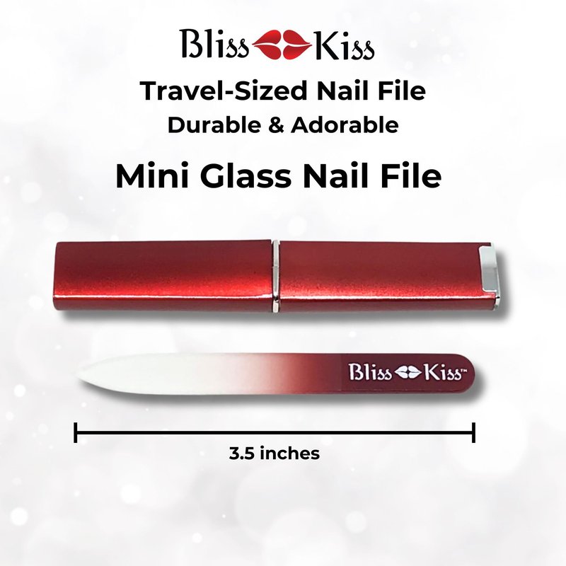 Bliss Kiss Simply Czech Crystal Glass Nail File case & Sleeve | Small Gentle Nail Files for Natural Nails, Durable Manicure Tool, Perfect Travel Size, Emery Boards Alternative