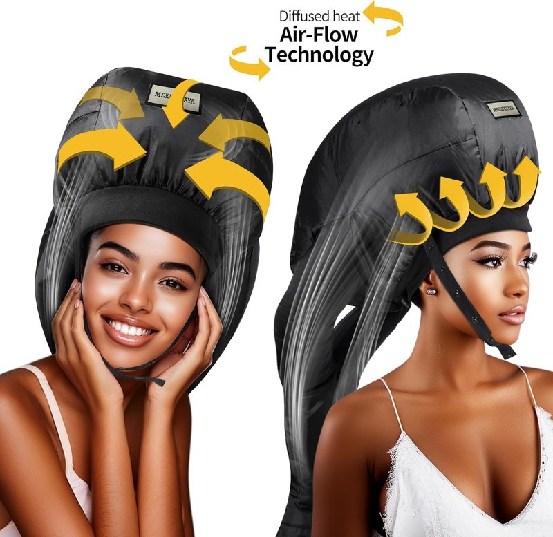 Skiennix Hooded Hair Dryer Bonnet - Upgraded Dual-Tubes for Even Heat | Hands-Free Drying for Thick & Curly Hair (Size L)